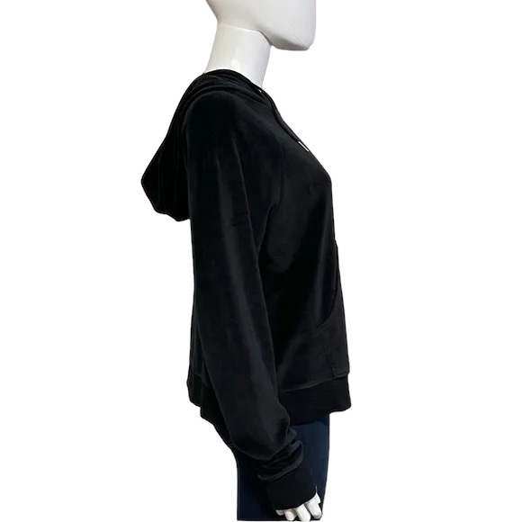 Brunette The Label BLONDE Embroidered Velour Hoodie in Black. Size Medium. - Picture 3 of 7